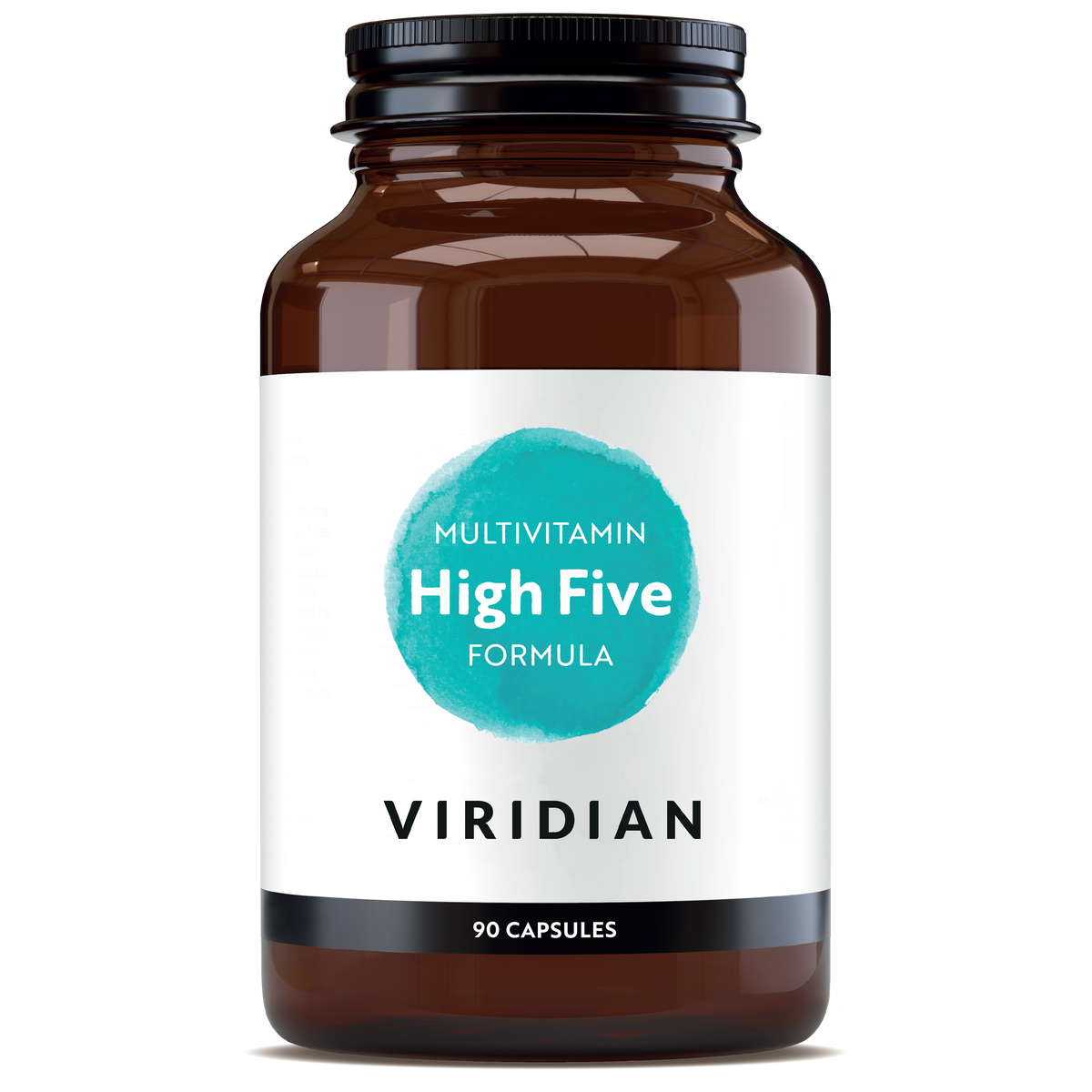 Brown supplement bottle labeled 'High Five Formula' by Viridian on a white background