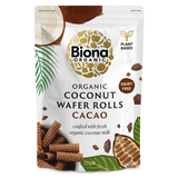 Biona Organic Coconut Wafer Rolls Cacao packaging on a white background