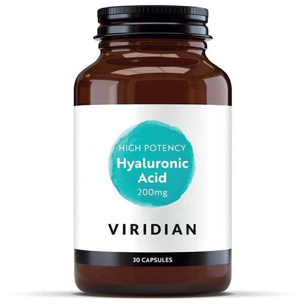Bottle of Viridian Hyaluronic Acid on a counter in a store setting