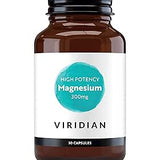 A bottle of Viridian High Potency Magnesium 300mg supplements with 30 capsules inside.