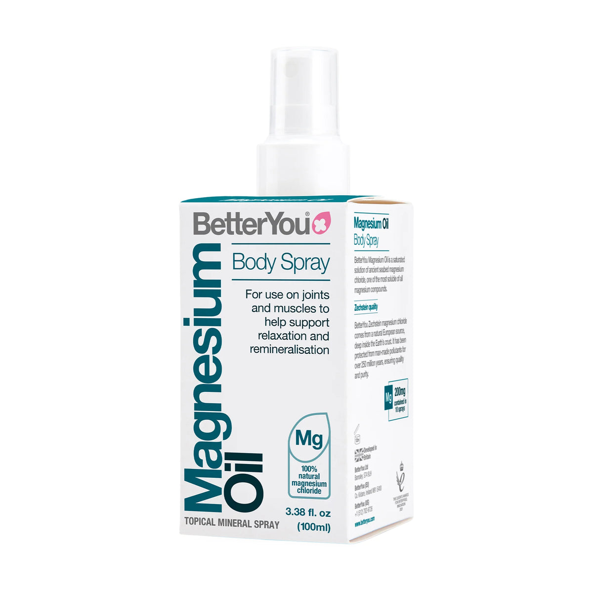 BetterYou Magnesium Oil Body Spray packaging on a white background