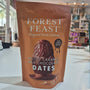 Packaging of Forest Feast salted caramel milk chocolate dates in a store setting