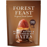 Packaging of Forest Feast peanut butter and milk chocolate dates on a white background