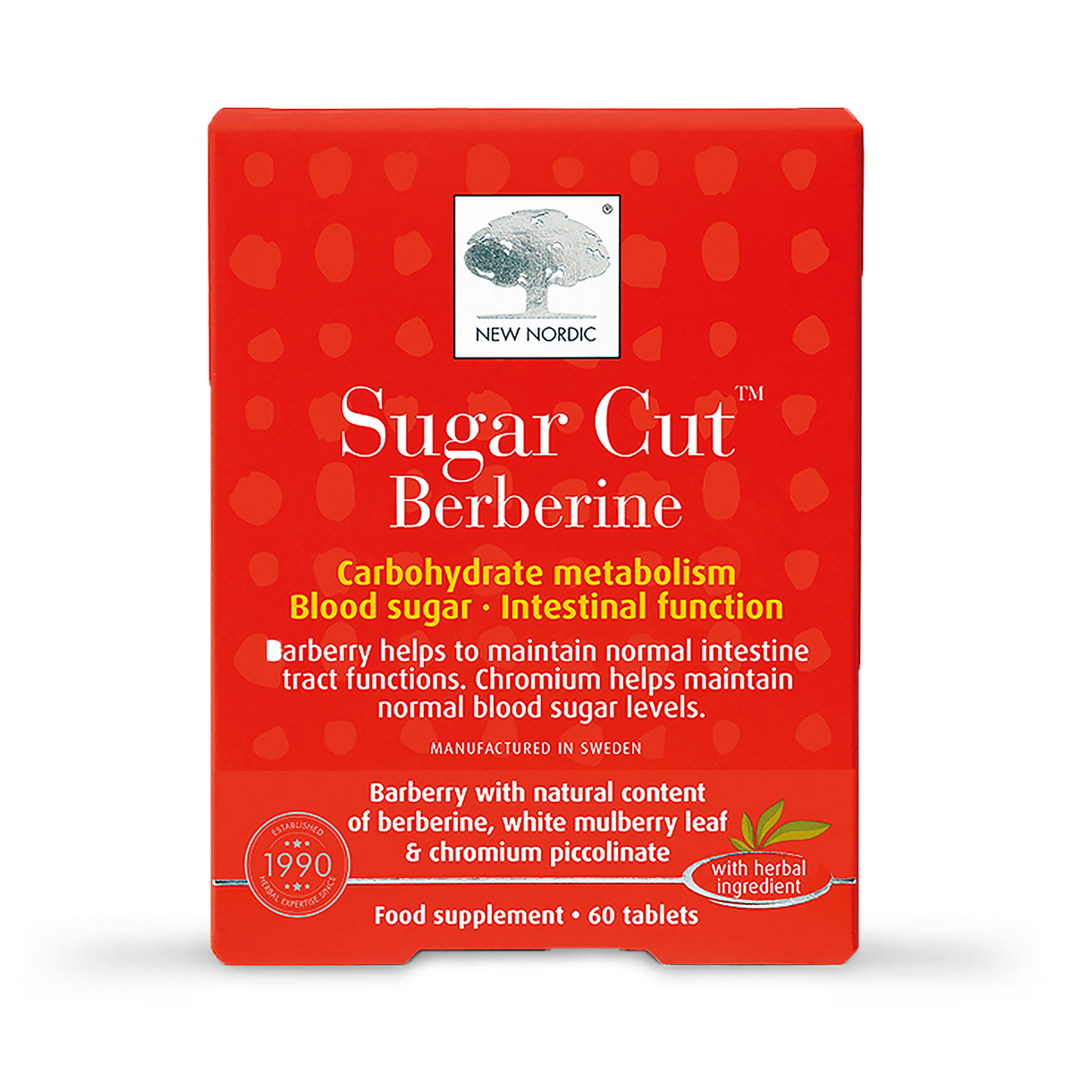 Red box of New Nordic Sugar Cut Berberine supplement on a white background