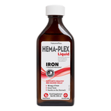 Bottle of NaturesPlus Hema-Plex Liquid Iron supplement on a white background