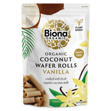 Biona Organic Coconut Wafer Rolls Vanilla packaging on a white background