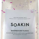 Bag of Soakin magnesium flakes with a visible label on a white background