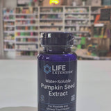 Blue bottle of Life Extension Water-Soluble Pumpkin Seed Extract on a white background Video