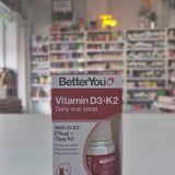 Betteryou Vitamin D+K2 Daily Oral Spray, displaying the product and its information in a shop setting video
