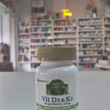 Vitamin supplement bottle labeled 'Vit D3 & K2' by NaturesPlus on a shop background as a video