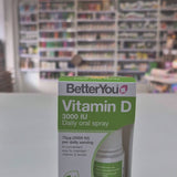 Packaging of Betteryou Dlux 3000 Daily Vitamin D Oral Spray with a green and white color scheme, indicating 3000 IU per spray in a shop video