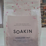 A package of Soakin Himalayan Salt with pink Himalayan salt crystals visible on the surface.