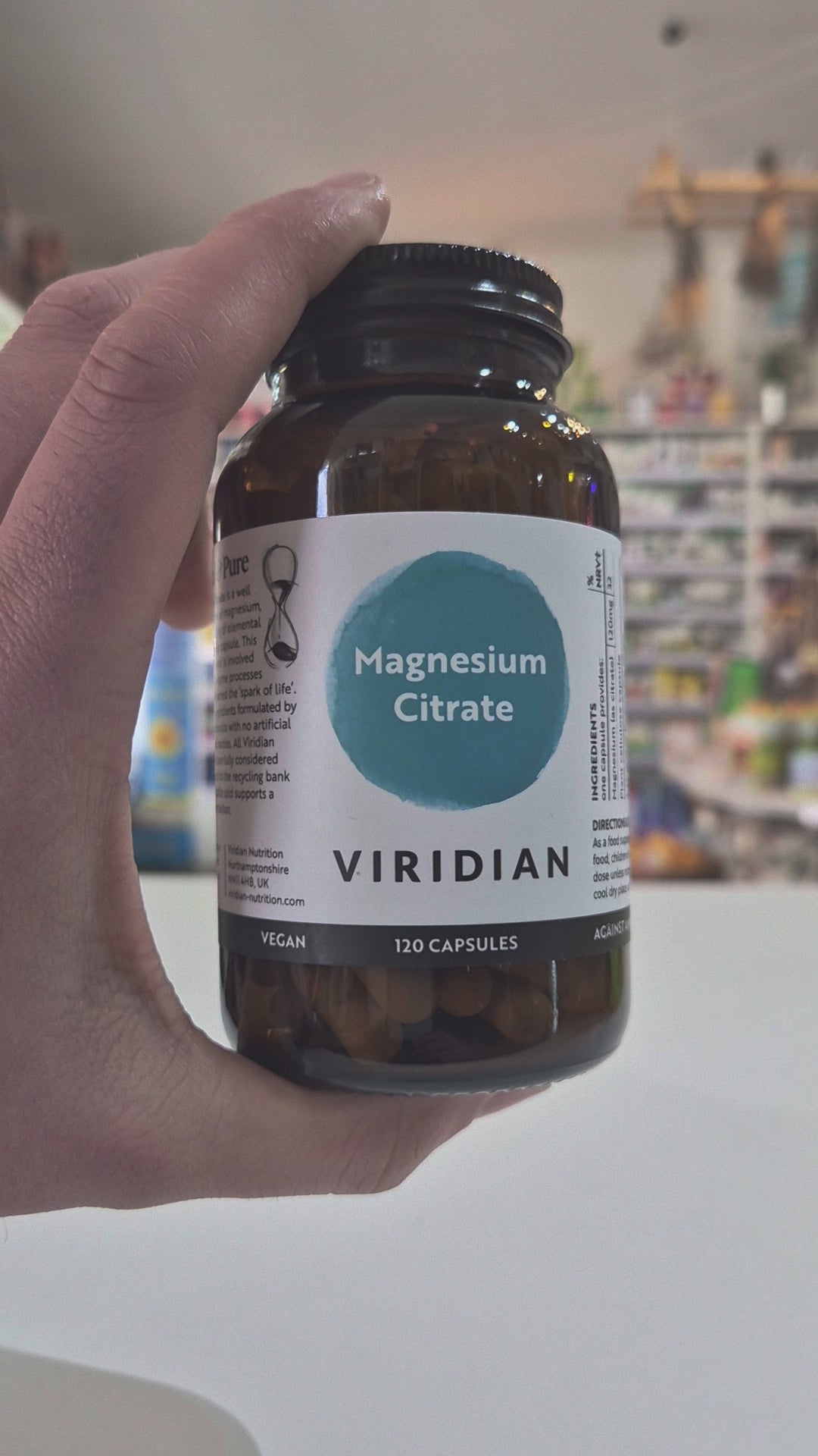 Magnesium Citrate by Viridian in a brown bottle.
