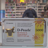 Box of D-Pearls Bio-Vitamin D3 capsules with vitamin information on a white background