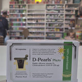Box of D-Pearls Phyto vitamin supplement on a shelf in a pharmacy.