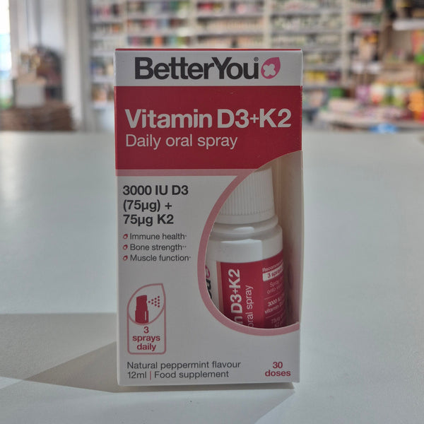 BetterYou Vitamin D3+K2 packaging on a shelf in a store