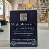 Box of New Nordic Magic Magnesium Glycinate 600 mg supplement on a blurred store shelf background
