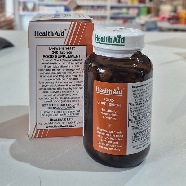 Health Aid Brewers Yeast supplement bottle and packaging on a surface