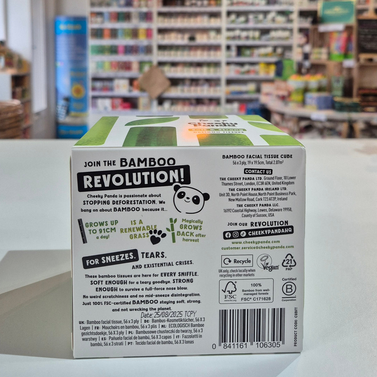 Product packaging with a label in a store setting