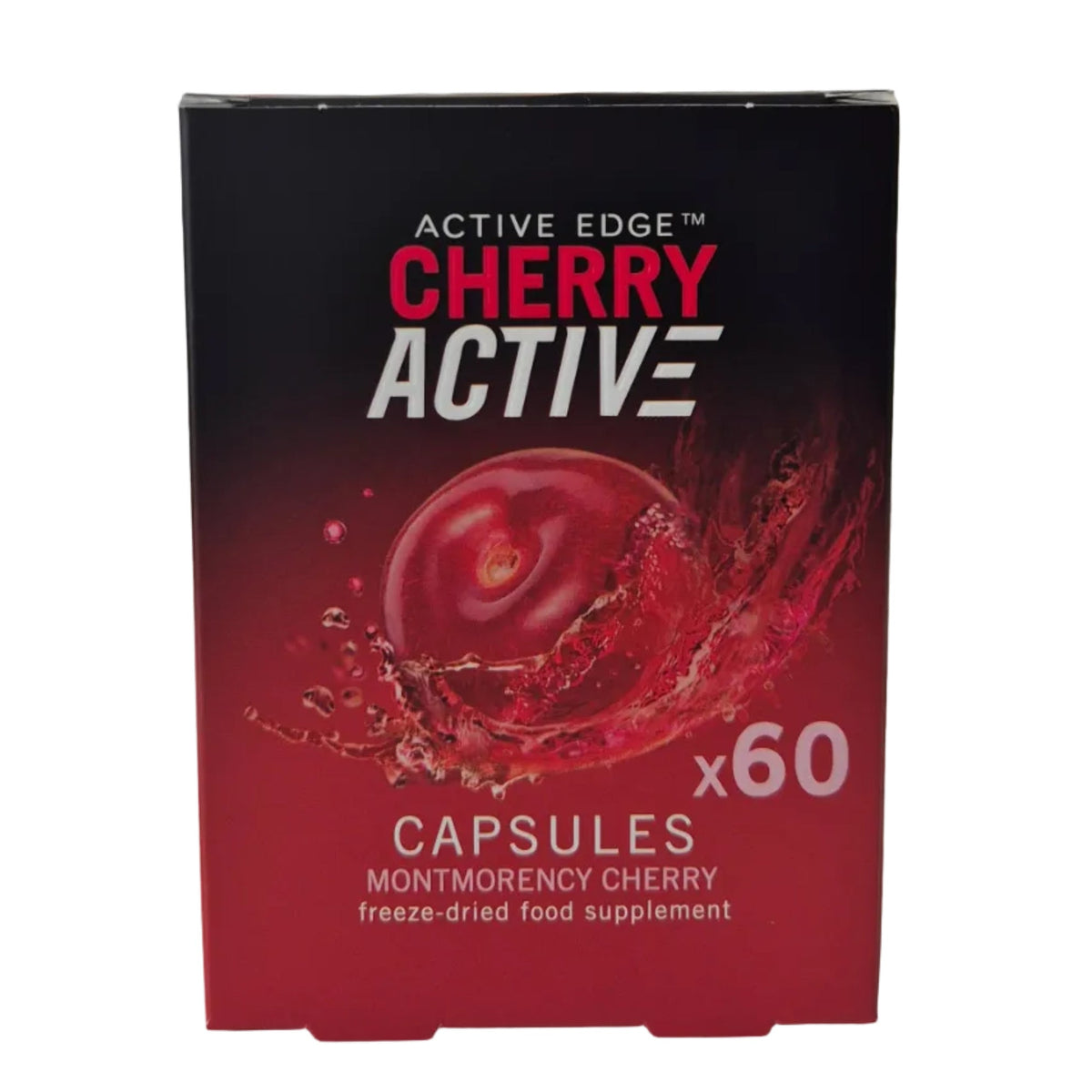Box of Active Edge Cherry Active capsules with a cherry illustration on a white background