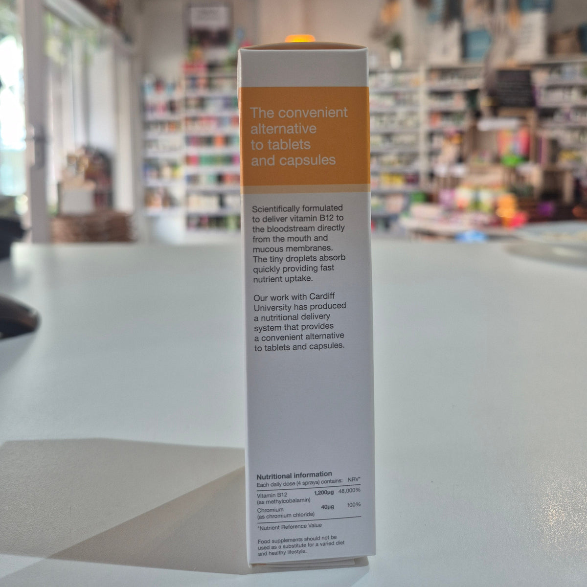 Packaging of Better You Boost B12 Oral Spray, showing the spray bottle and box with branding and product information.