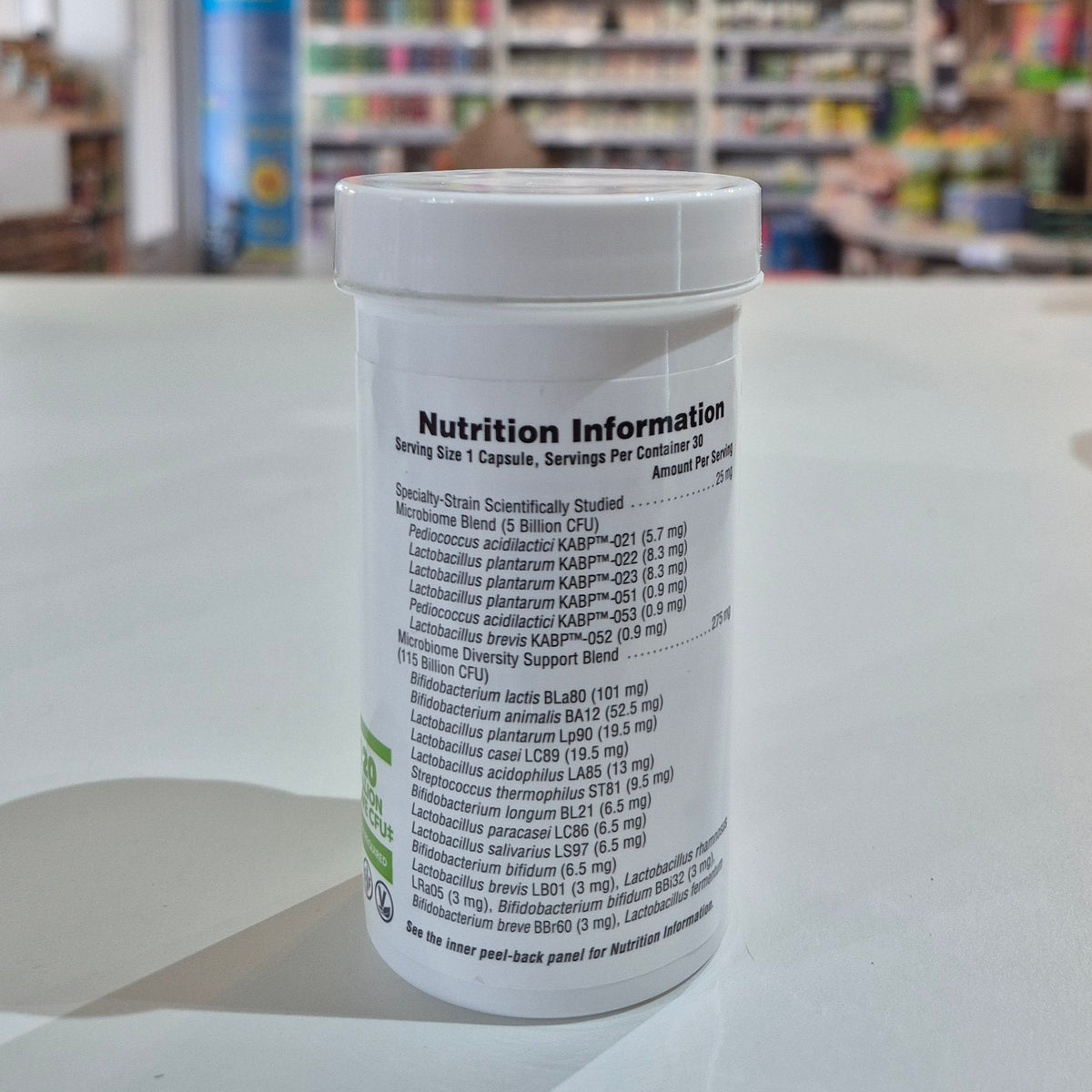 Product on a counter with a blurred store interior in the background