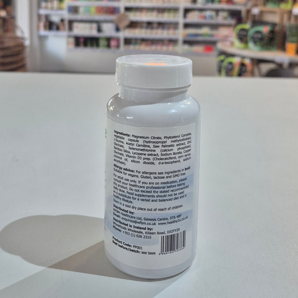 Bottle with a label on a light surface, blurred background