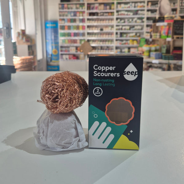 Copper scourer with packaging on a shelf in a store