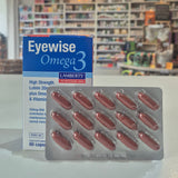Eyewise Omega 3 supplement packaging with blurred store interior in the background
