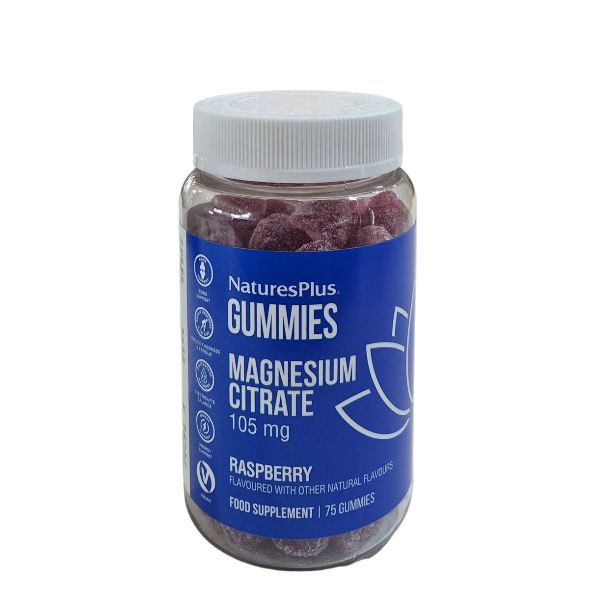 Jar of NaturesPlus magnesium citrate gummies on a white background