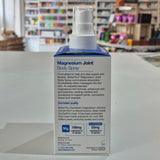 Magnesium Joint Body Spray packaging with a blurred store background
