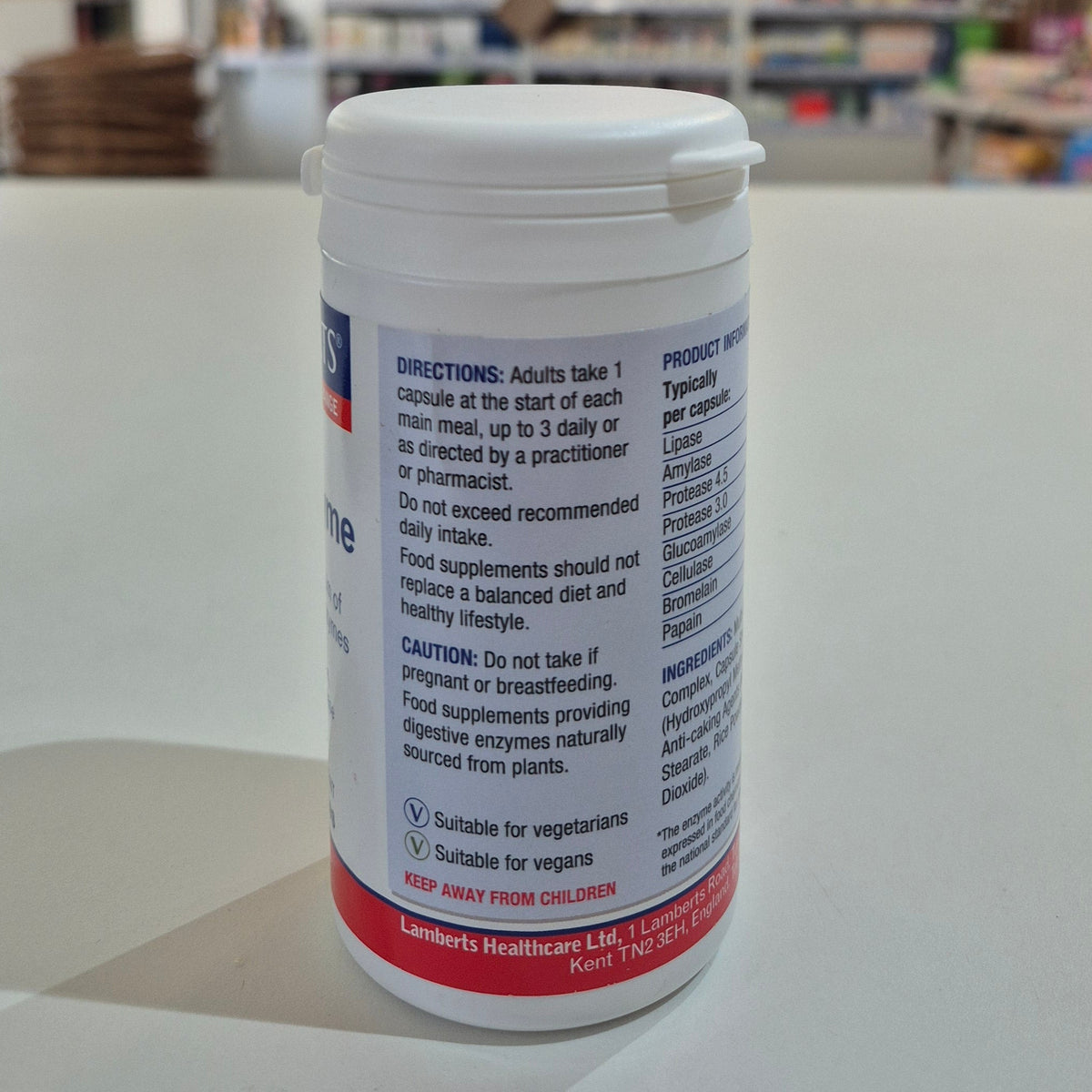 Supplement container with label on a neutral background