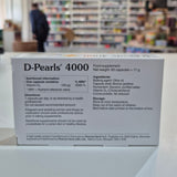 Box of D-Pearls 4000 supplement with nutritional information on a blurred store background