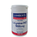 Lamberts L-Lysine HCI 1000mg supplement container on a white background