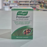 A box of A.Vogel Prostasan Saw Palmetto capsules on a counter with a blurred store background.