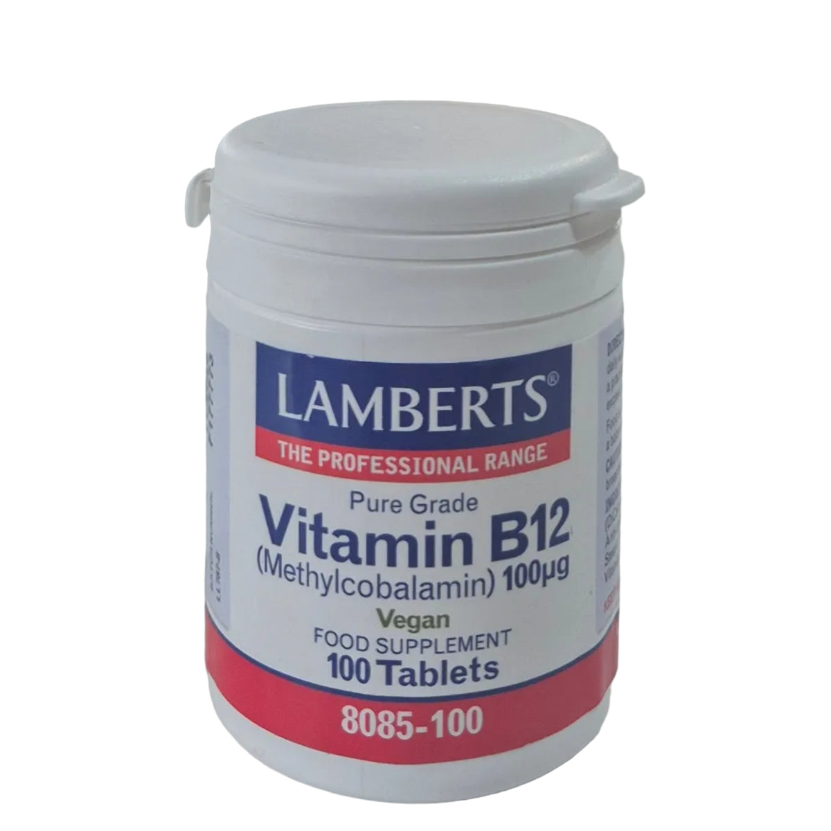 Lamberts Vitamin B12 supplement container on a white background