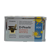 Box of D-Pearls Vitamin D supplement with sun design on a white background