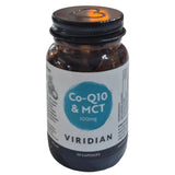 Vitamins bottle labeled 'Co-Q10 & MCT' by Viridian on a white background