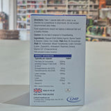 Supplement package with detailed directions and product information on a blurred background