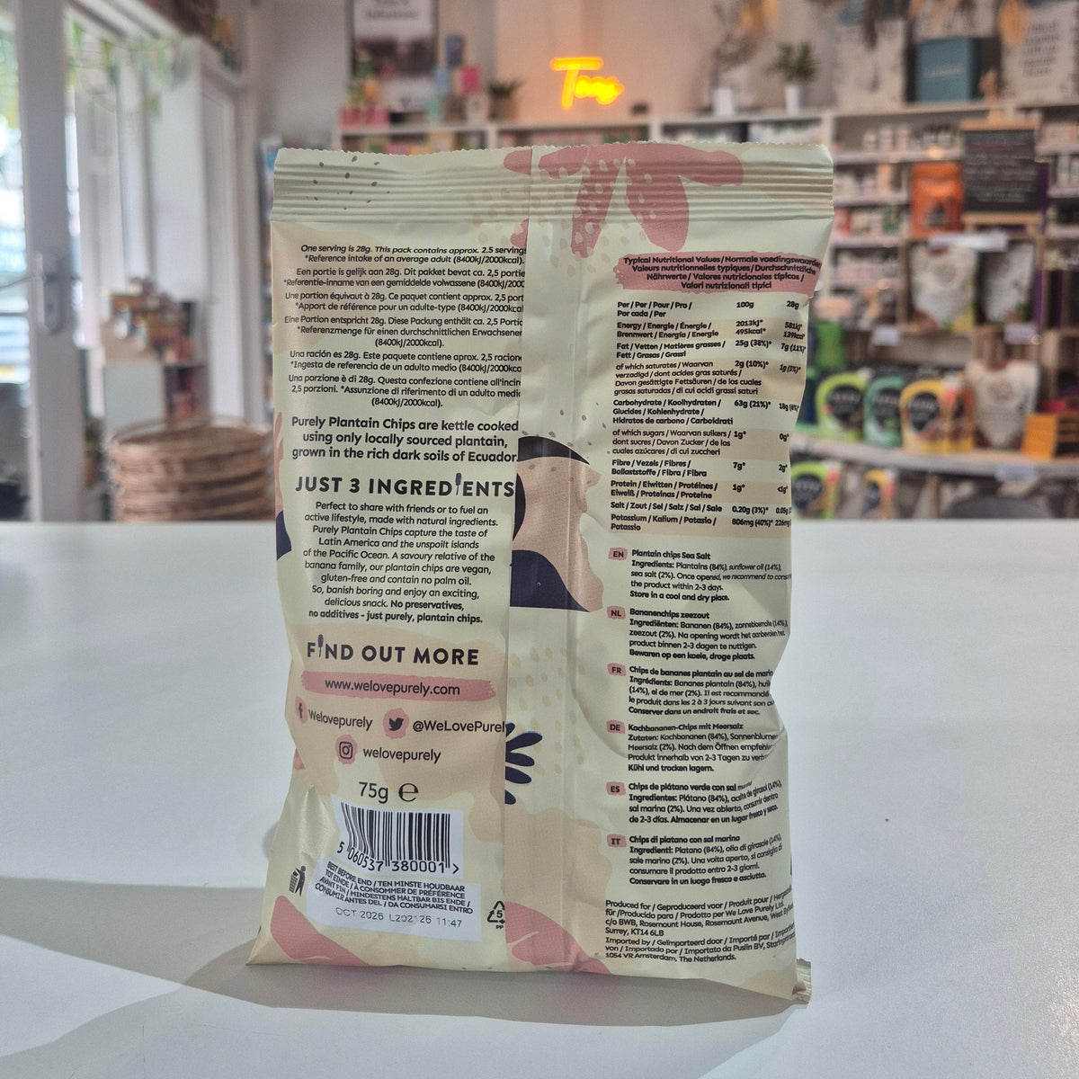 Product packaging with text and images on a white surface