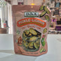 A stand-up pouch of DJ&A Pickle-Licious Kimchi pickles sitting on a white shop interior.