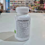 Bottle of nutritional supplement on a counter with a blurred store interior in the background
