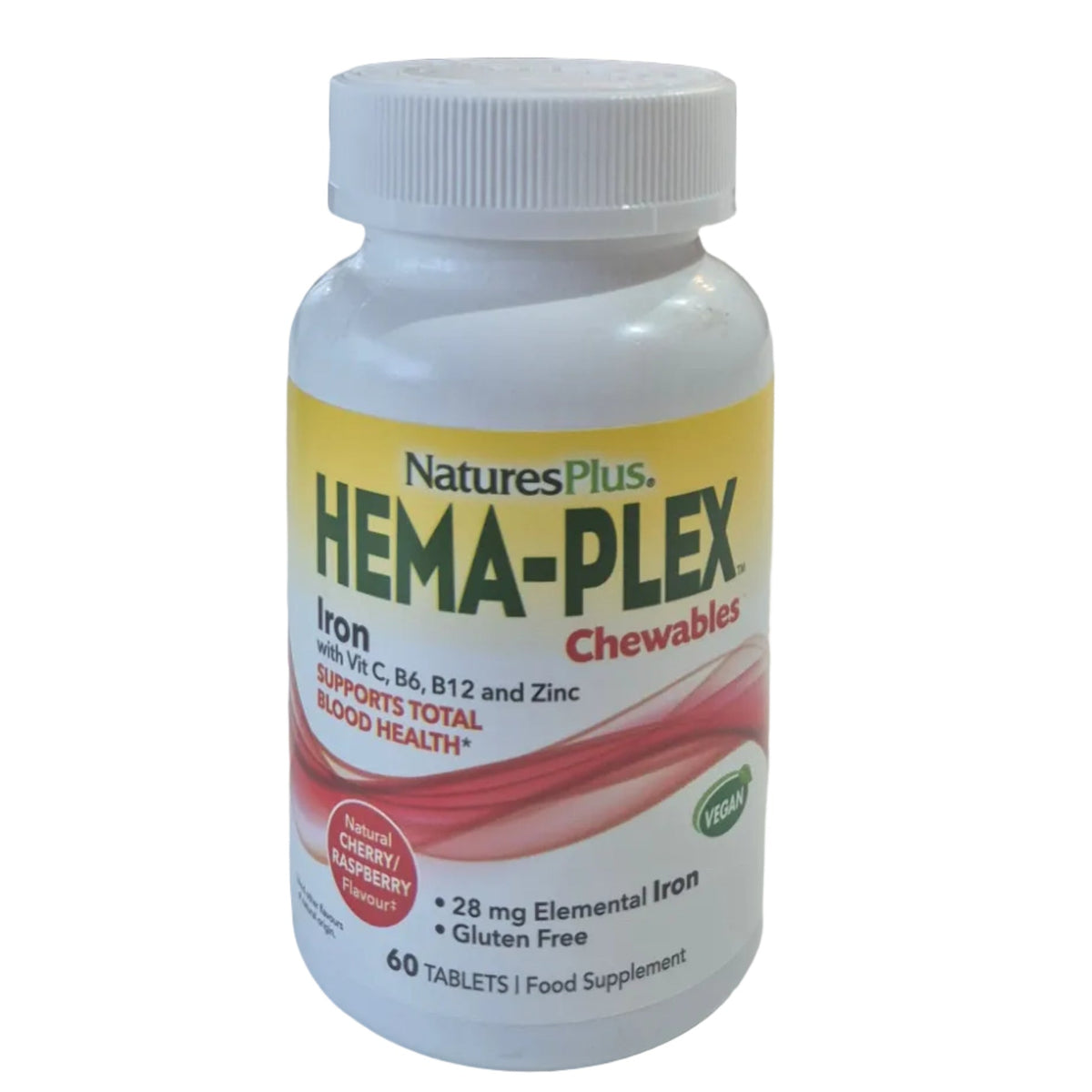 NaturesPlus Hema-Plex Chewables bottle on a white background