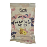 Pack of Purely Plantain Chips with sea salt on a white background