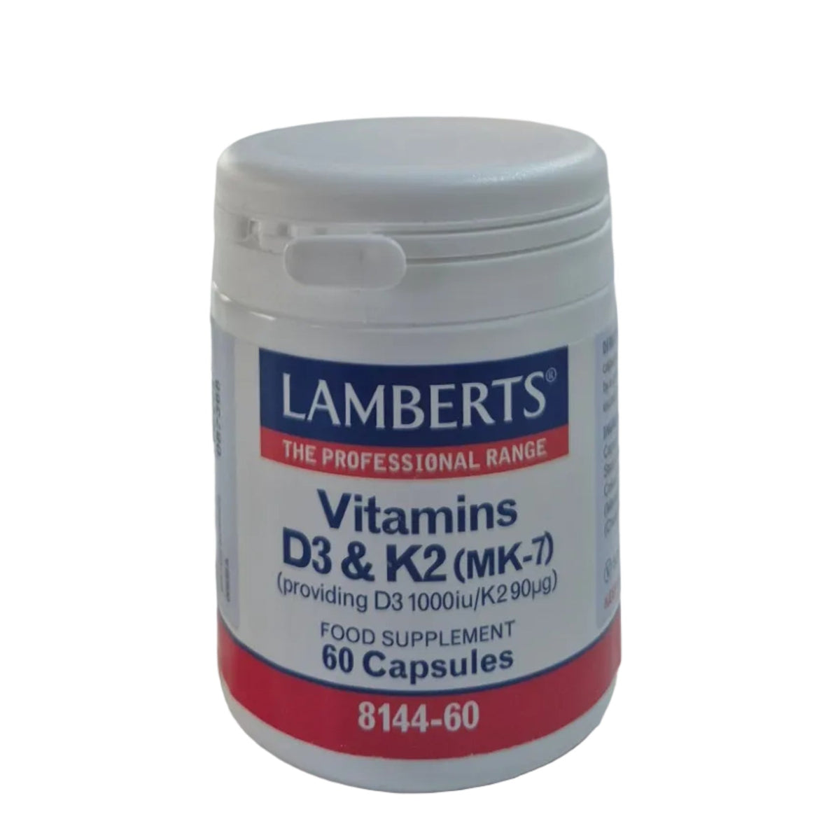 Lamberts Vitamins D3 & K2 supplement container on a white background