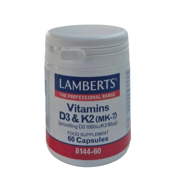 Lamberts Vitamins D3 & K2 supplement container on a white background