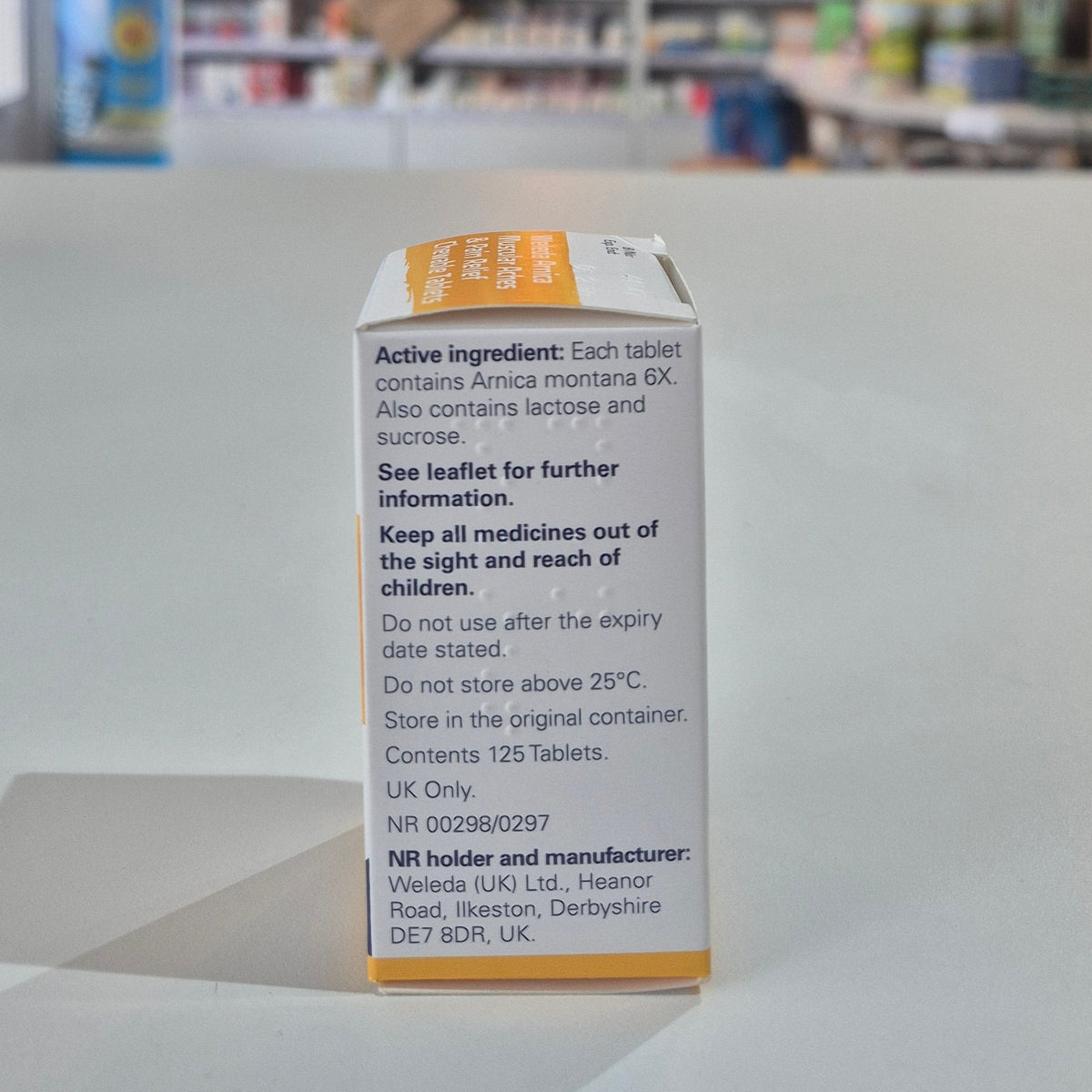 Arnica side of the box white and yellow