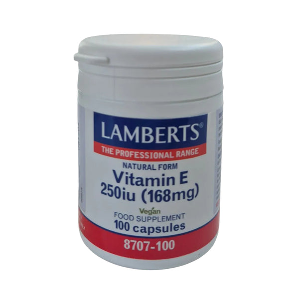 Lamberts Vitamin E supplement container on a white background