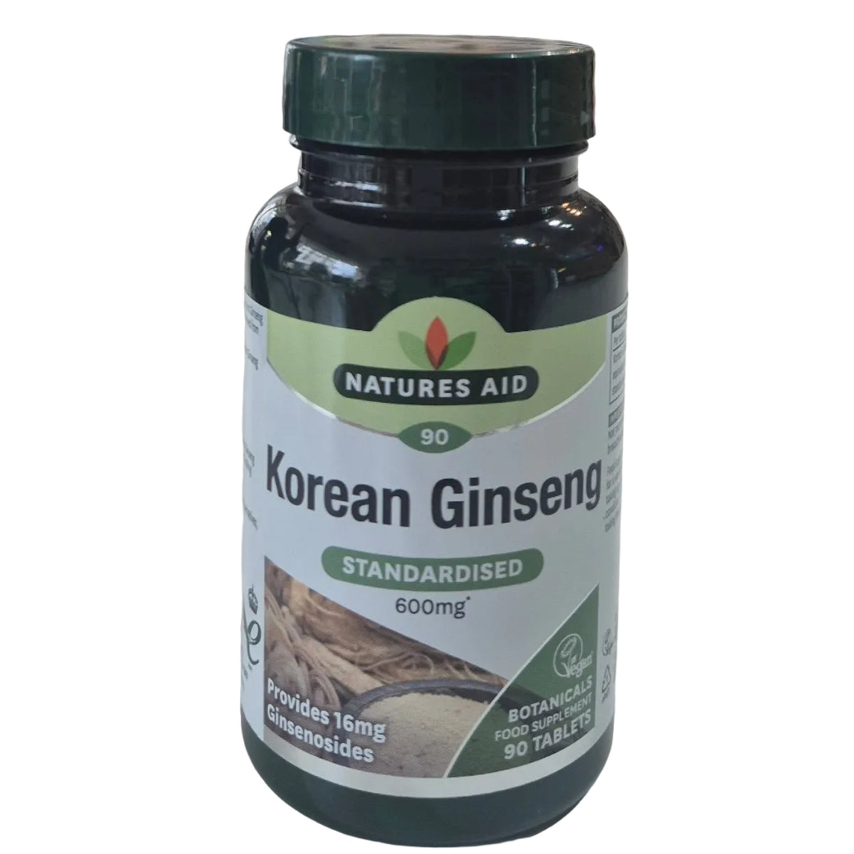 Natures Aid Korean Ginseng supplement bottle on a white background