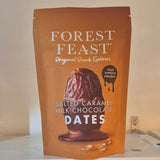 Bag of Forest Feast salted caramel milk chocolate dates on a neutral background